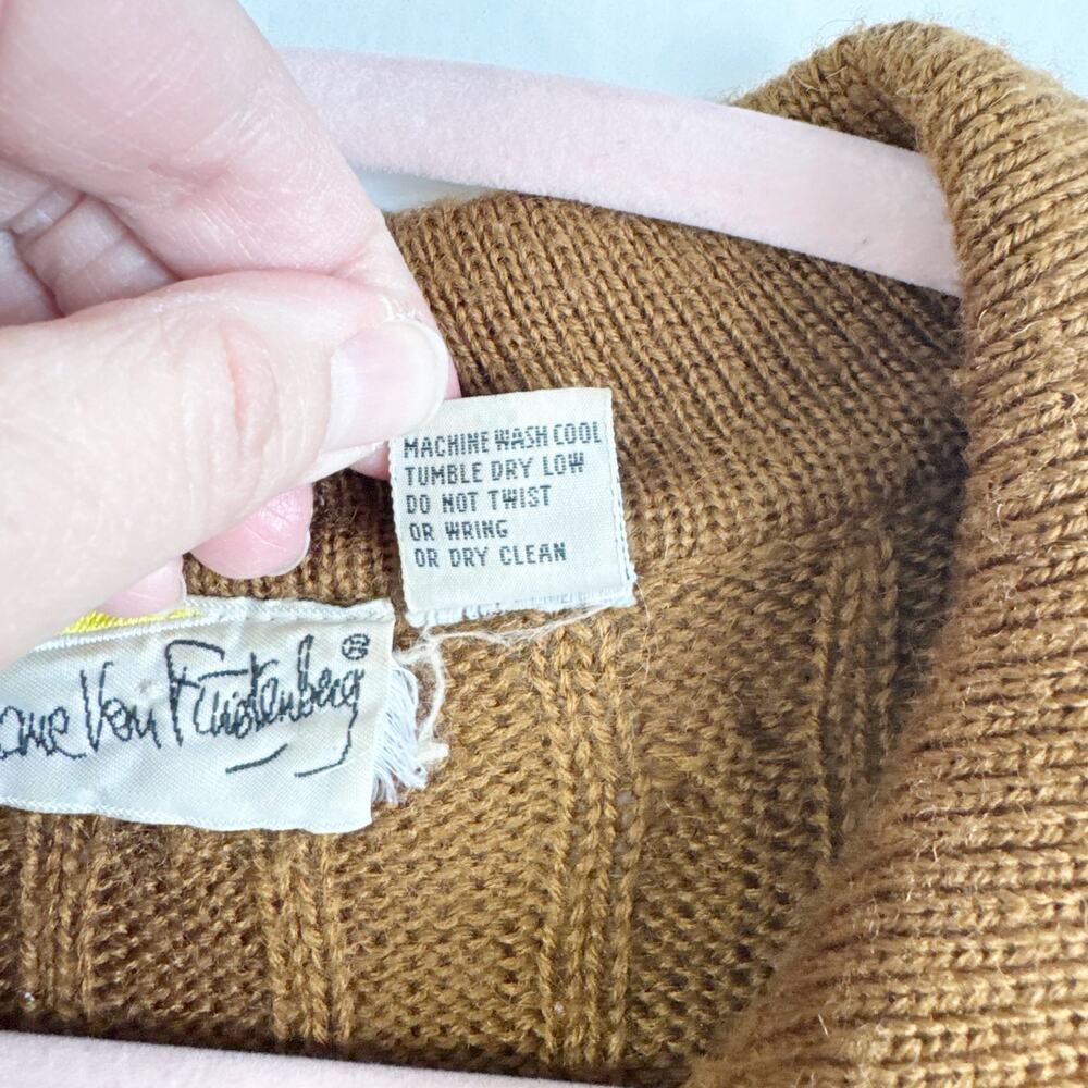 VTG Diane Von Furstenberg Collared Cable Knit Ribbed Polo Pullover Sweater M - Picture 3 of 13